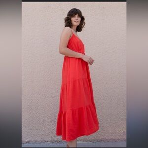 Xirena Ali tiered dress coral orange cotton designer fall casual boho M designer